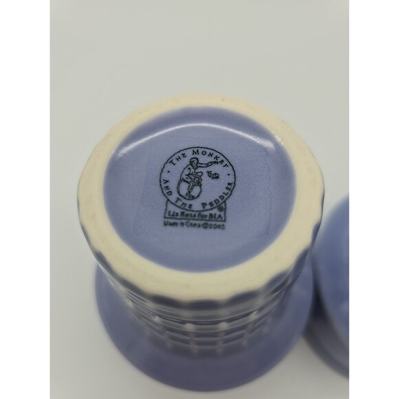 The Monkey and the Peddler Stoneware Ice Cream Cone Cups set of 2 Blue Dishes - Picture 5 of 8